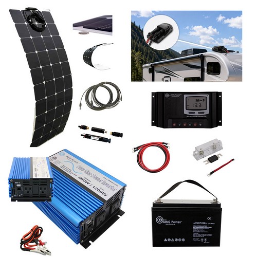 (image for) Aims Power, ECRAZORBACK, Solar 130 Watt Flexible, Inverter 600 Watt & 1.28 kWh Battery | Complete Solar Power Kit for RVs and Mobile Setups